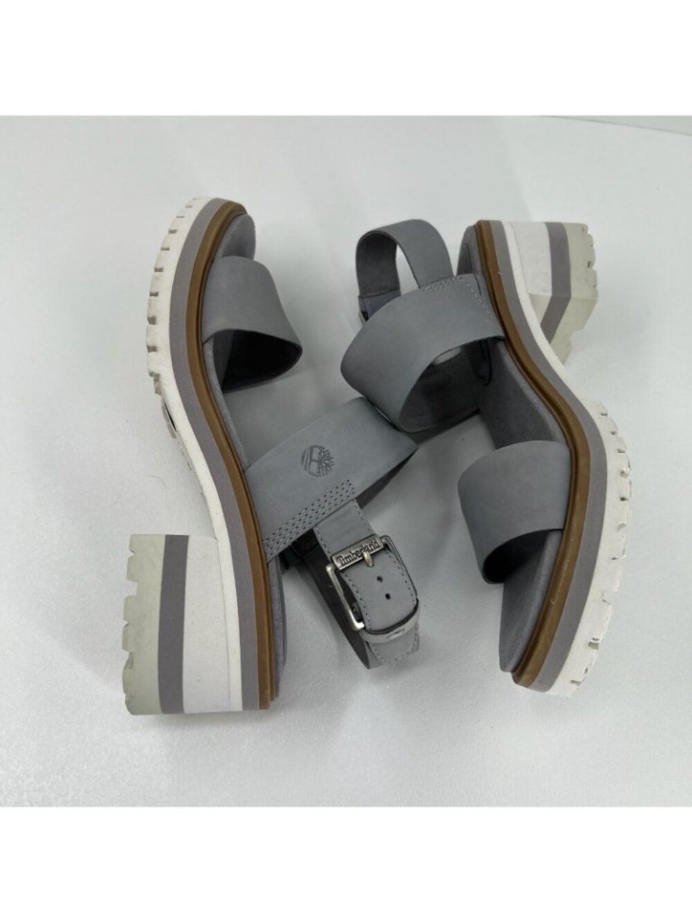 Timberland Violet Marsh 2-Band Sandals Womens 8.5 Nubuck Leather Block Heel Gray - Picture 6 of 13